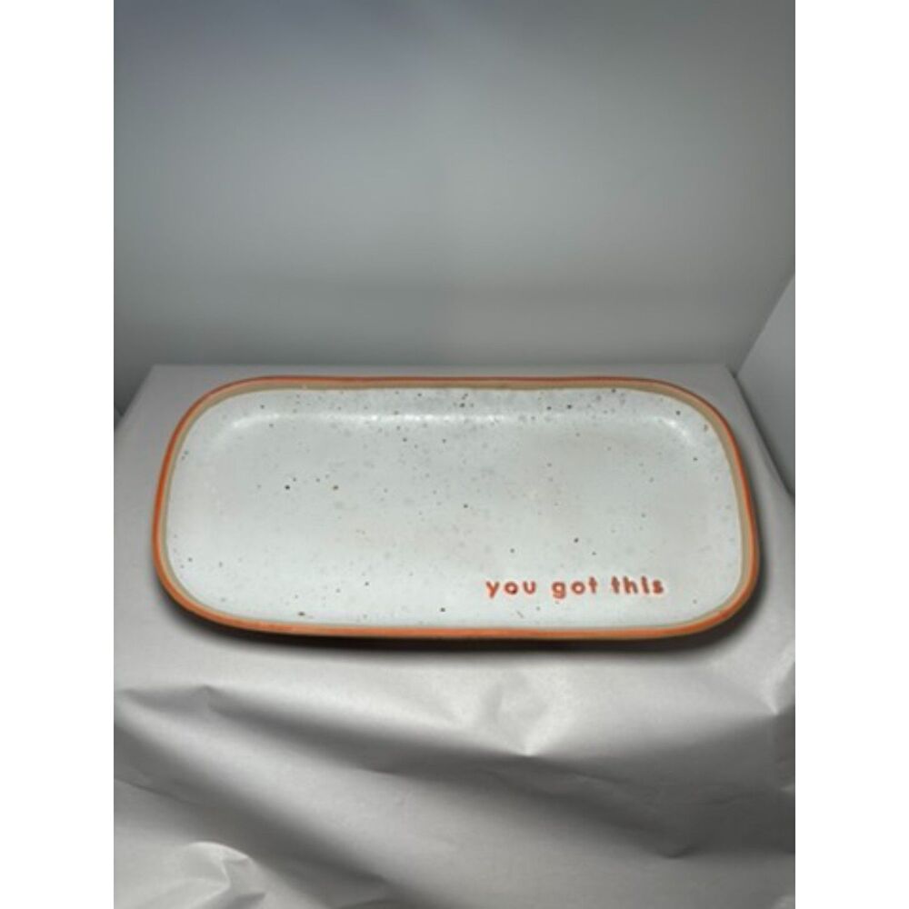 Crate & Barrel Stoneware Tray‎ 10x5 trinket office jewelry inspirational